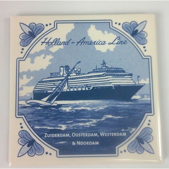 Vintage Holland America Cruise Line Ships Delft Blue Tile Coasters Set of 2 New - Picture 7 of 8